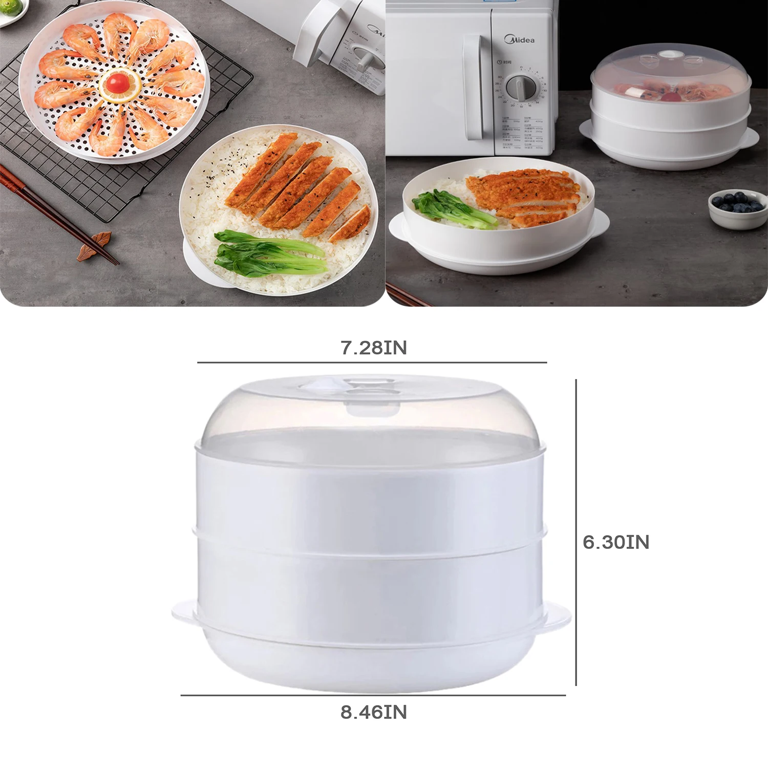 DoublePlasticSteamerMicrowaveOvenRoundSteamerWithLidCookware