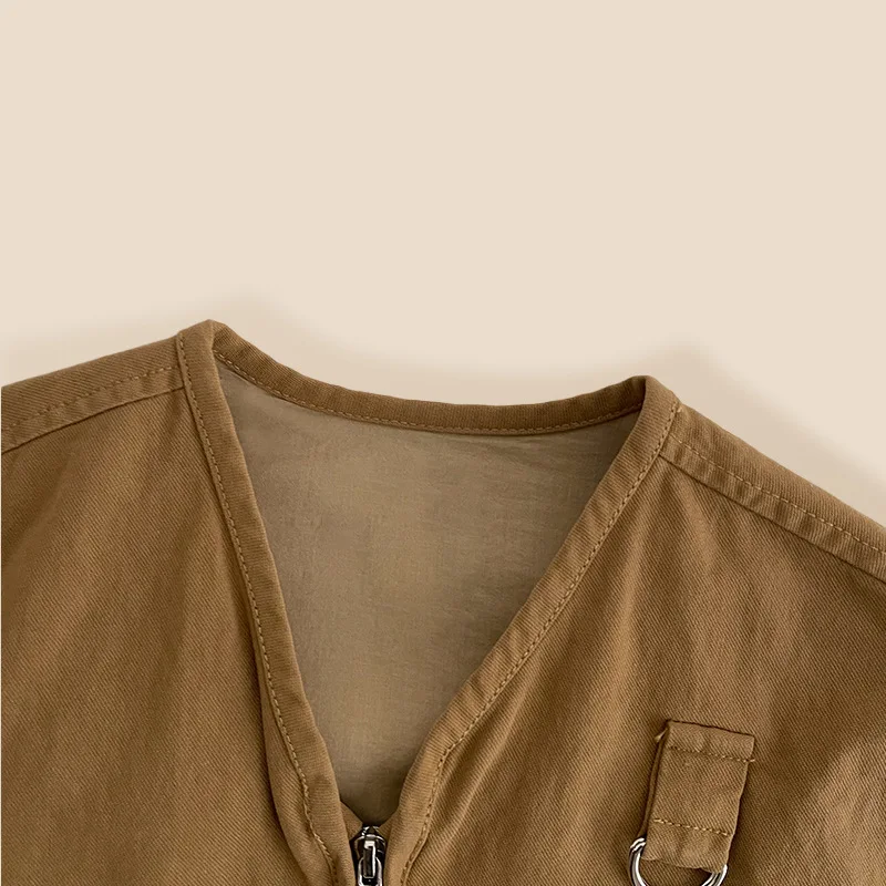 Spring Children Boy Cardigan Vest Cotton V-collar Sleeveless Young Kid Boy Top Solid Zipper Retro Casual Baby Tank Coat