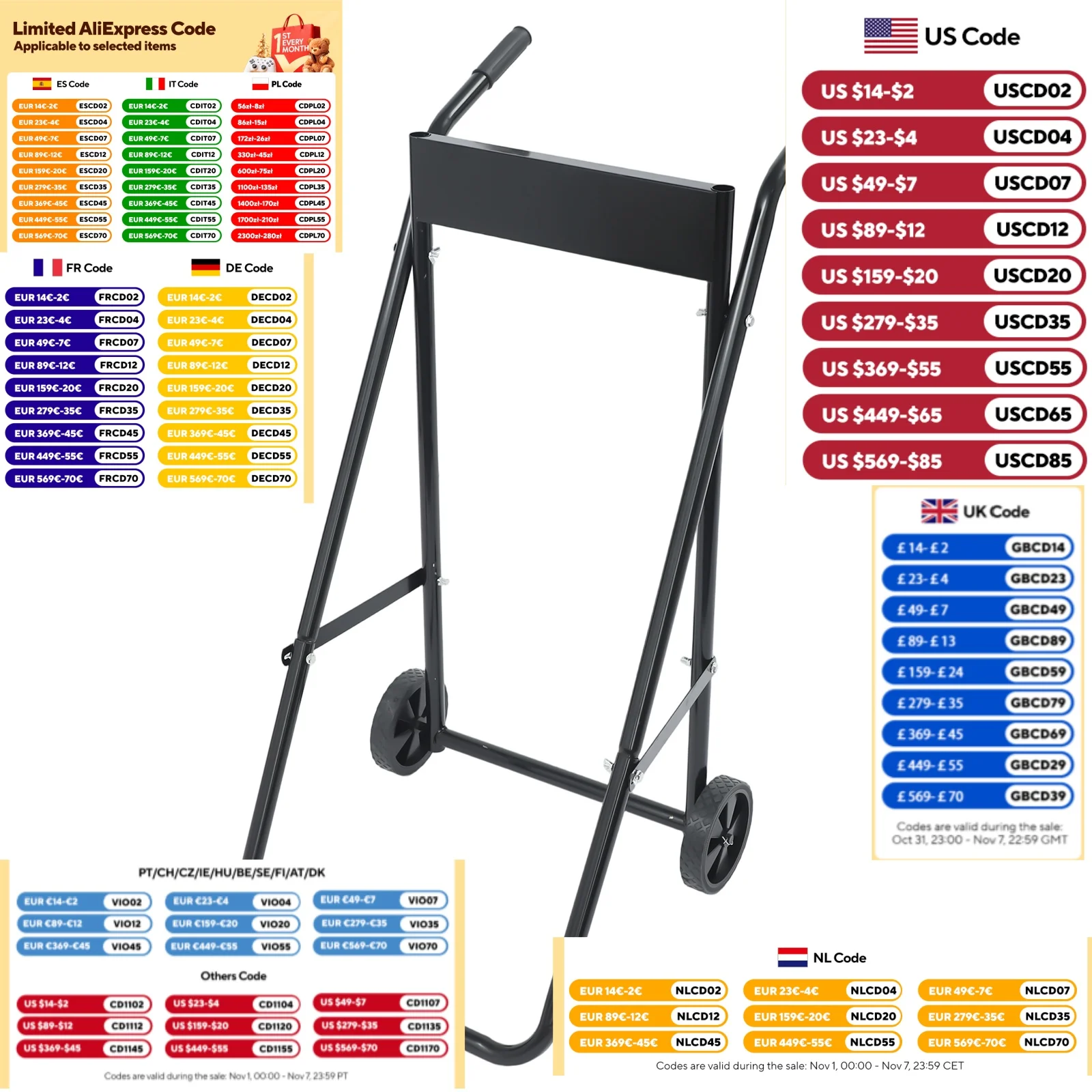 Foldable Heavy Duty Outboard Boat Motor Stand Carrier Cart Dolly Trolley Transport 50kg