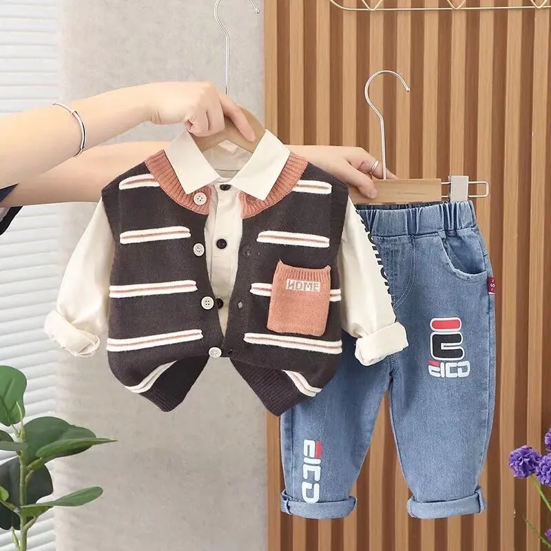 

2023 Spring Autumn Child Tracksuit Clothes Boys T-shirt shirt pants Cotton Casual Sports Suit Children Fashion 3PCS New 2023