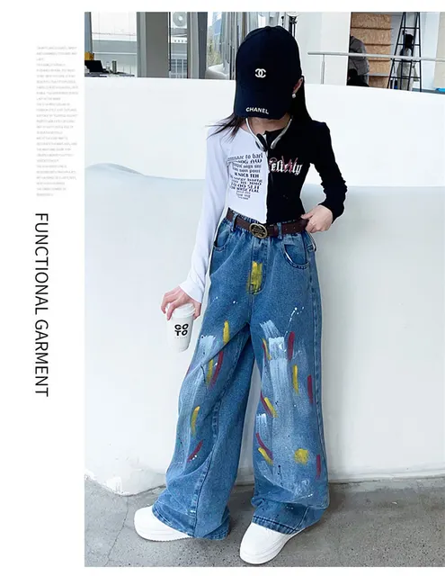 2024 New Graffiti Print Wide Leg Pants Casual Jeans Spring