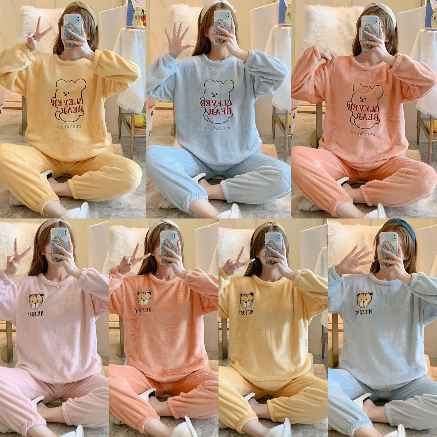 

Pajamas Women's Winter Coral Velvet Pajamas Suit Velvet Thickened Warm Flannel Sweet Home Clothes Two Piece Set