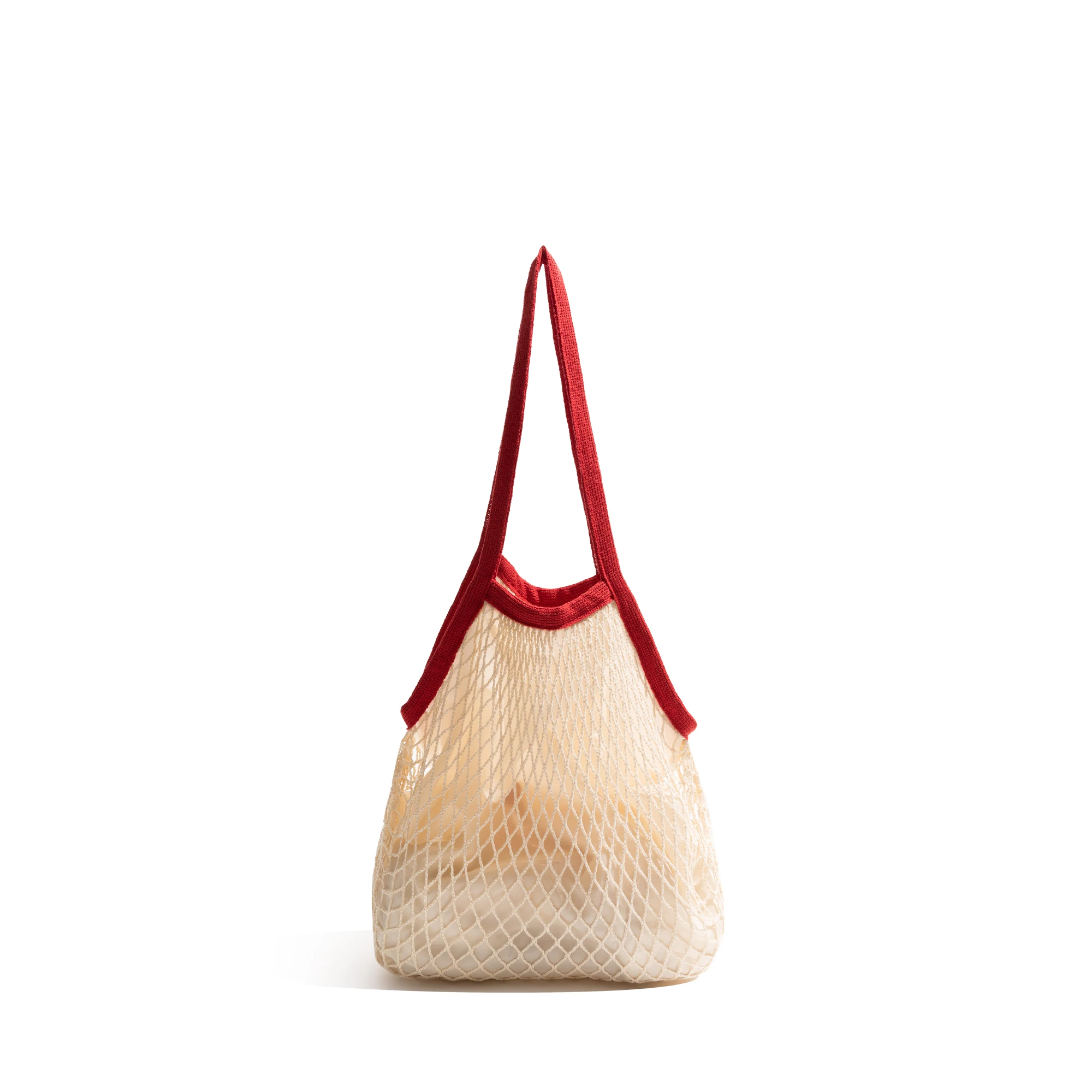 Cotton Crochet Beach Bag - Large Mesh Tote Shoulder Bag For Women, 18.9x13.8 Inches, Khaki/White/Black - View #6