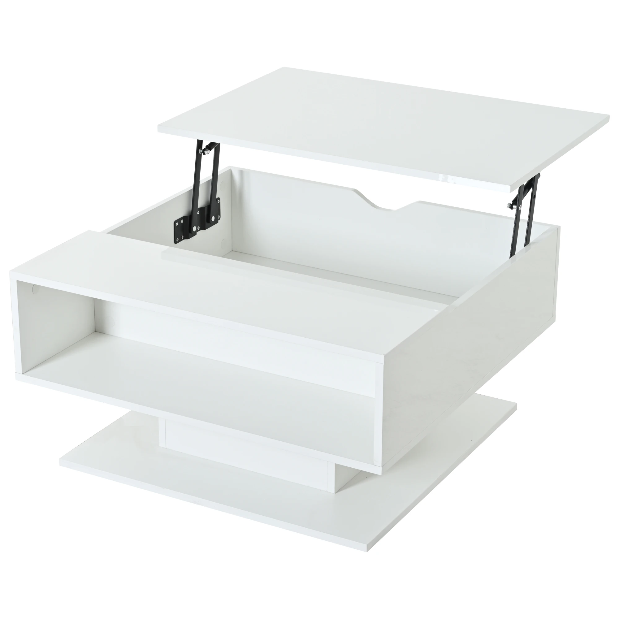 80*75*40cm Couchtisch mit hydraulischer Hebefunktion, Hochglanz-Sofatisch, Wohnzimmertisch mit Stauraum, halboffener Stauraum – Detail 13