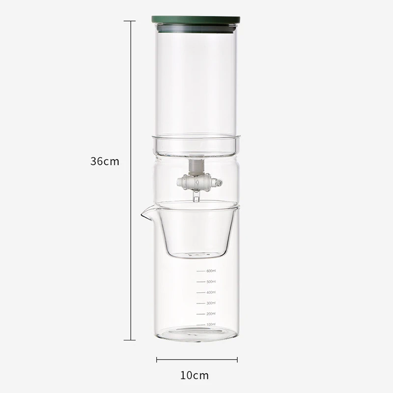 Cold Brew Coffee Maker Glass Drip Filter Ice Drop Coffee Brew Pot Sharing Pot Set with Spoon,Pad 600ml 100pcs Filter Paper