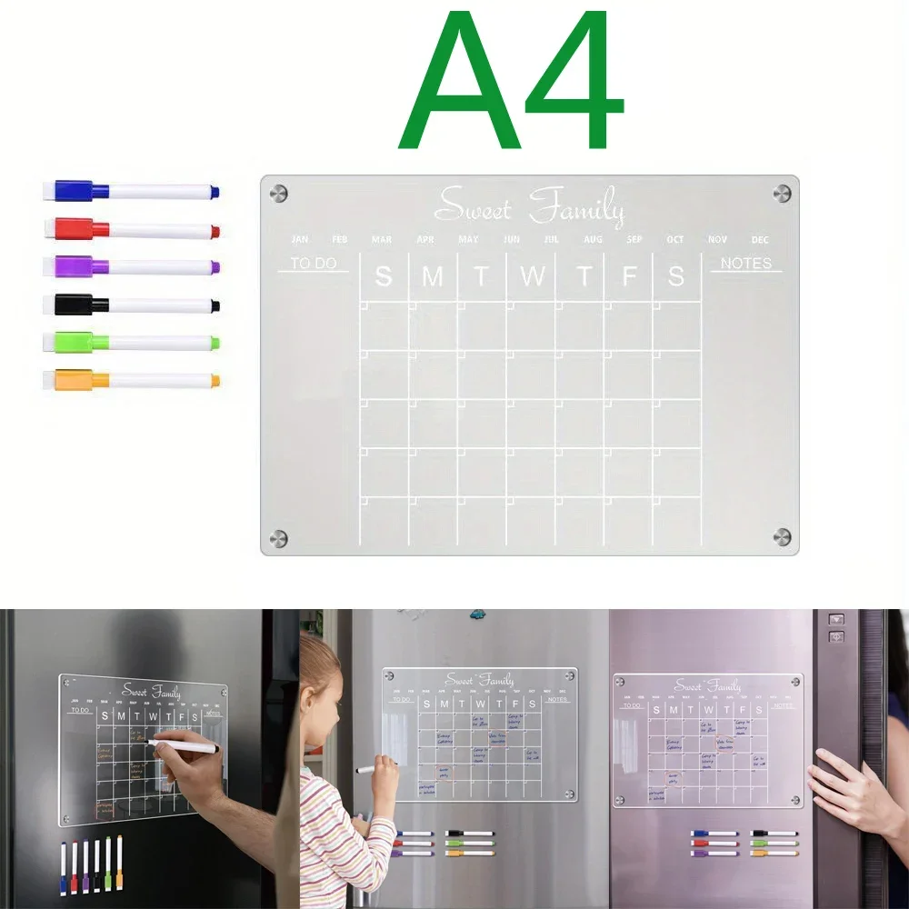 A4 30x21cm Dry Erase Magnetic Acrylic Wall Calendar Chore Chart Board Planning Board Horizontal Wall Calendar for Refrigerator