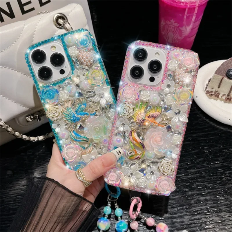 

Luxury Bling Flowers Diamond Colored Phoenix Rhinestone Case For iphone 15Pro 14Plus 13 12 11Pro MAX XSMAX XR 7 8 PLUS Cover