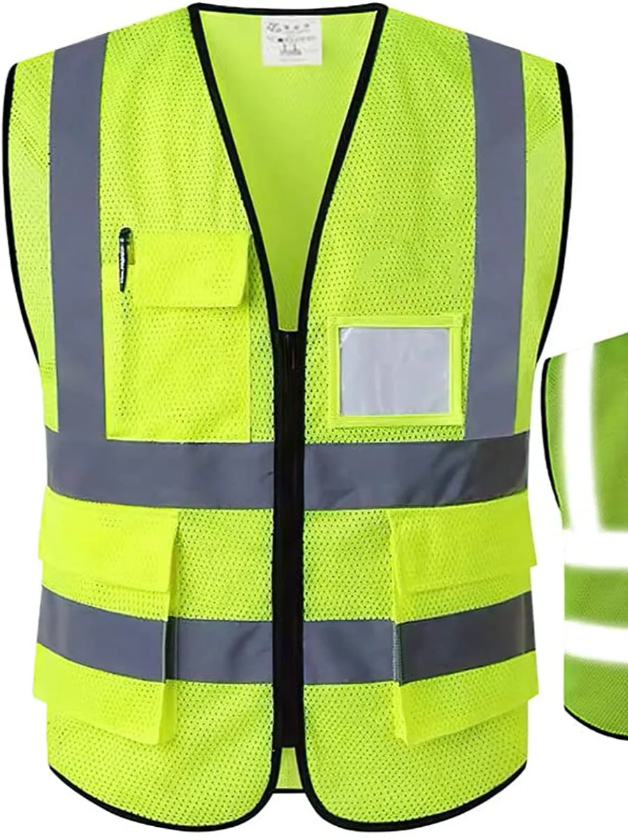 Reflective Safety Vest Safety Vest With Pockets And Zipper For Men Meets ANSI/ISEA Standards