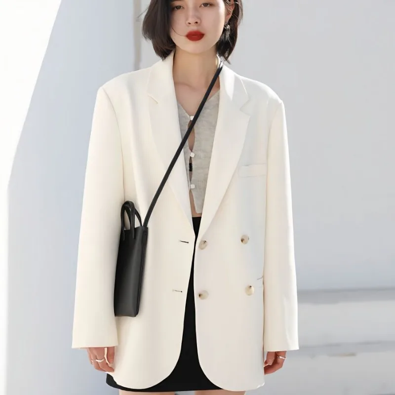 Chic White Black Blazer Women Double-breasted Luxury Designer Clothing Long Sleeve Suits Office Ladies Coats Long Sleeve Jacket