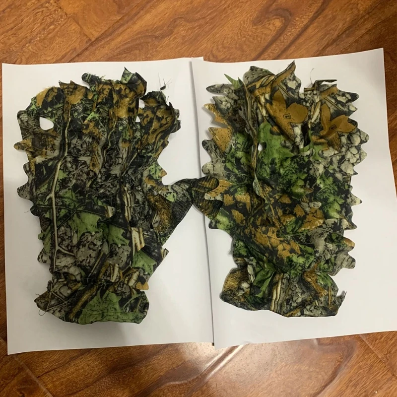 1 Pair 3D Camouflage Gloves Hunting Airsoft Real Tree Leaf Effect Camo