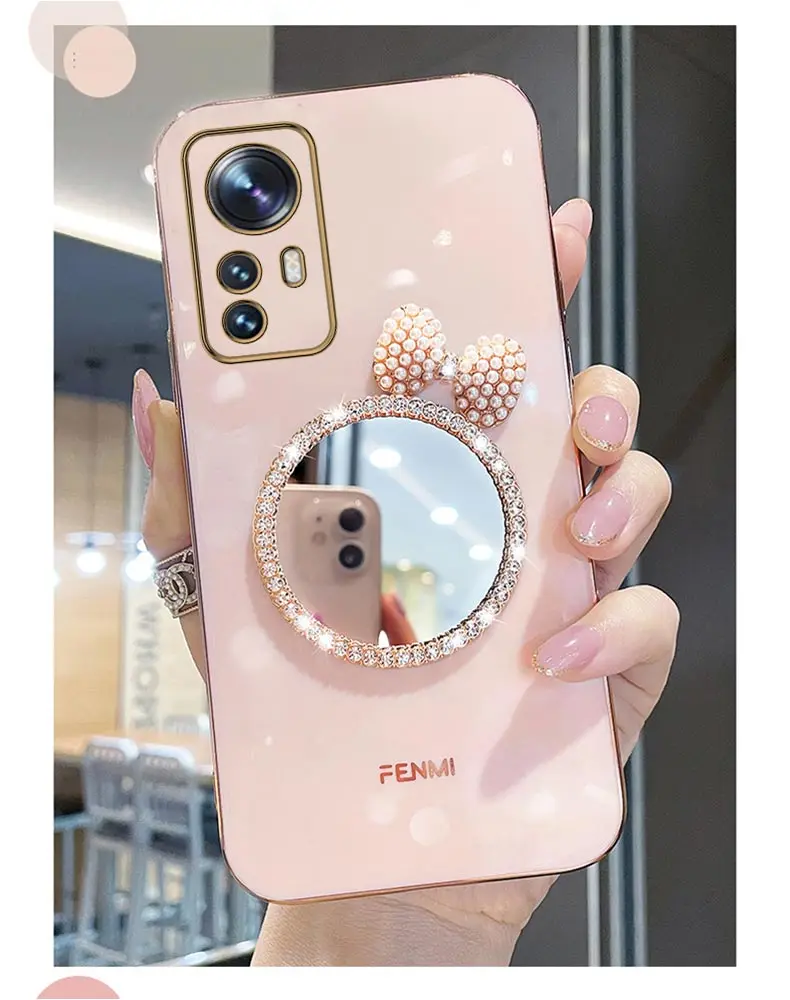 Make Up Mirror Diamond Bling Case Per Xiaomi Mi 12T 11T 12 13 10 11 Lite Mi13 Pro 13Lite 5G 8 9 9T Mi12 Stand Cover