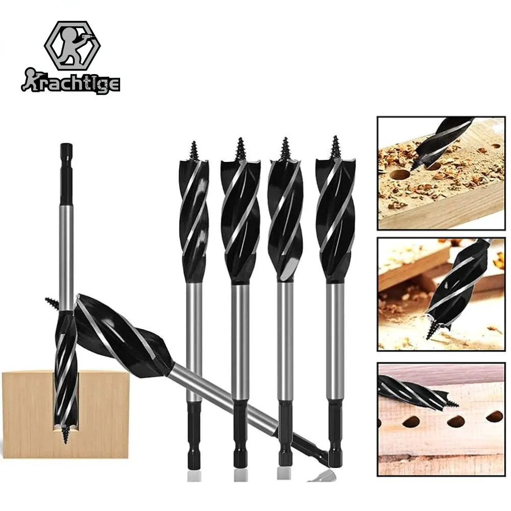 

4/6/8/9Pcs 1/4'' Hex Shank Drill Bits Set 4 Slots 4 Edges Blades Twist Drill Bit Fast Cut Auger Carpenter Joiner Tool