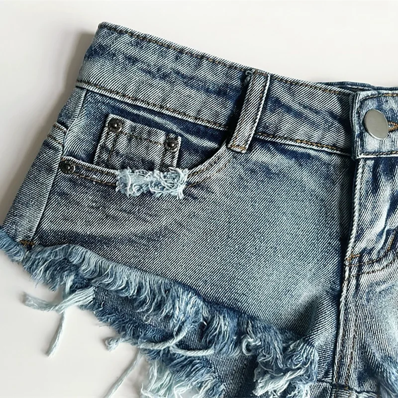 2026 Summer New Women Washed Blue Sexy Low Rise Ultra Short Denim Shorts Raw Shorts Female Jeans_ecoleips.com