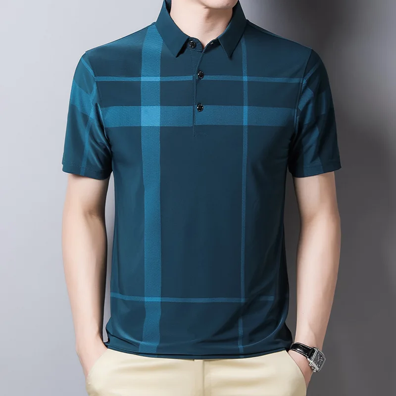 

Vintage Business Male Clothes Striped Plaid Polo Shirts Streetwear Fashion Smart Casual Men Summer Loose Short Sleeve Tops 2023