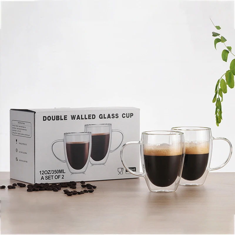 Double Walled Glass Coffee Mugs, Set of 2