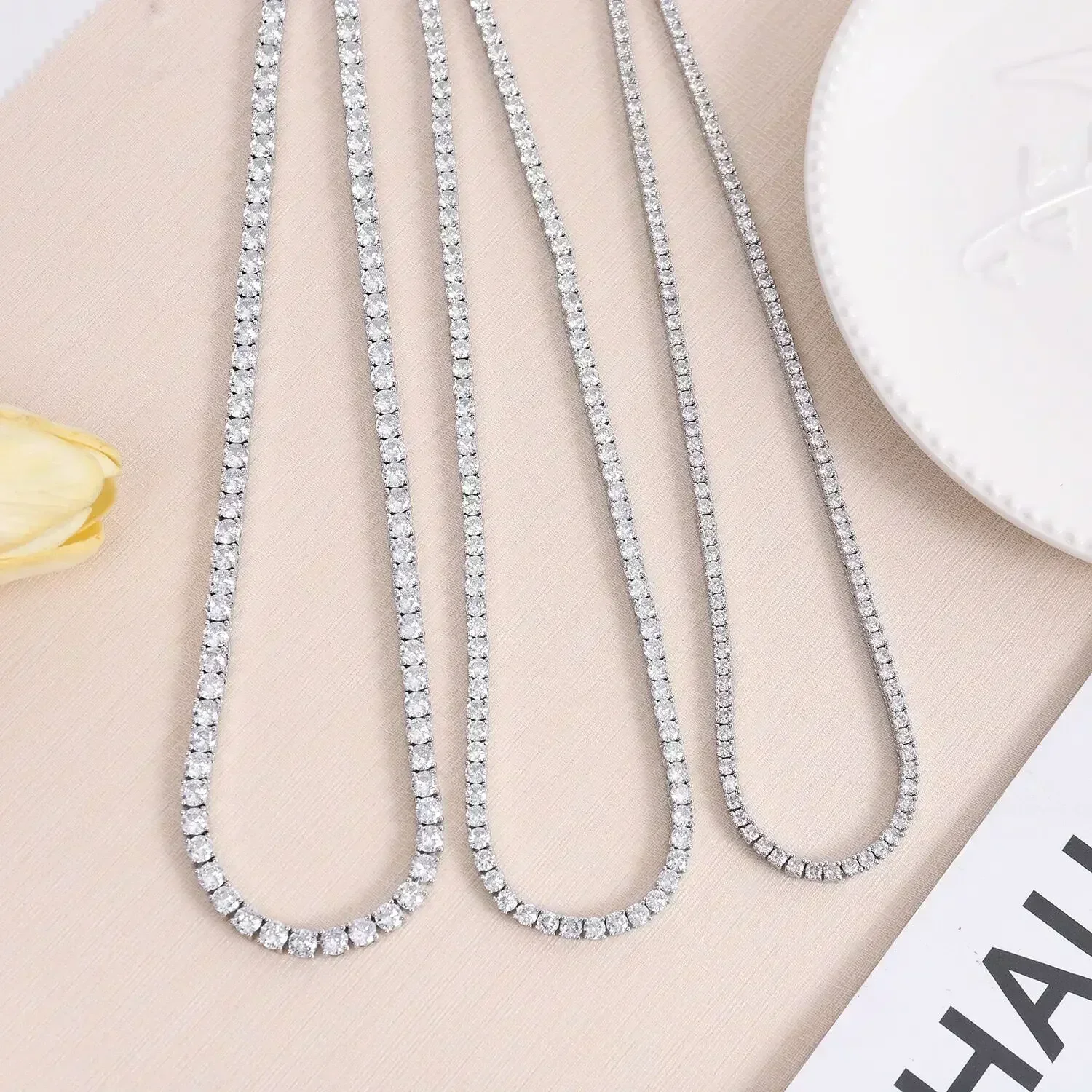 Silver Necklace Charms Silver Necklace Silver Pendant 925 Sterling Silver Necklace Zircon Chain Necklace Women Fashion Simple Engagement Wedding Charm Jewelry 2MM/4MM 40-50CM