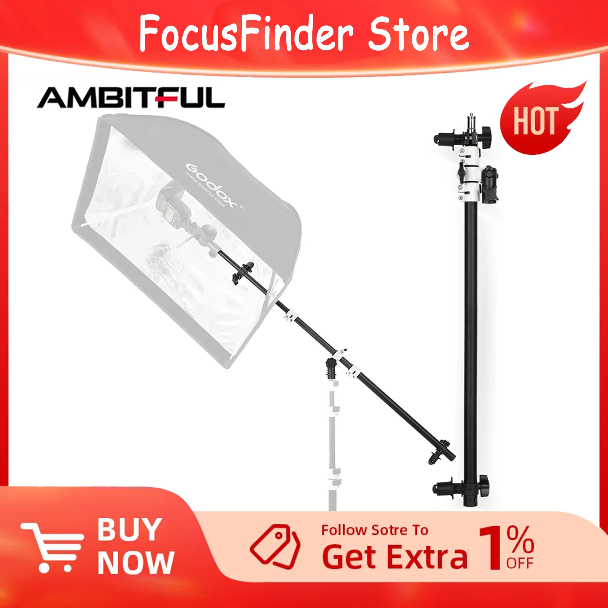 AMBITFUL AL-02 Pro photography Reflector bracket Bar with Telescopic Boom Arm Top Light Sandbag for Speedlite Mini Flash Strobe