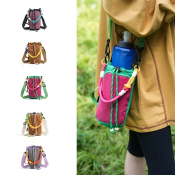 Borsa a secchiello coreana minimalista con coulisse – Borsa a tracolla morbida in cotone-lino da donna, con tracolla regolabile e tasca interna