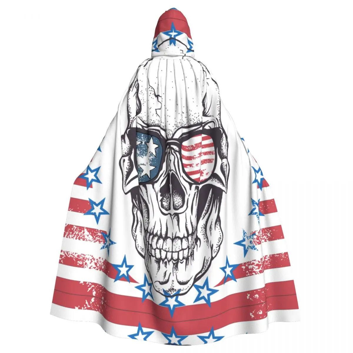 

Adult Cloak Cape Hooded Skull With Sunglasses On Abstract USA Flag Medieval Costume Witch Wicca Vampire Elf Purim Carnival Party