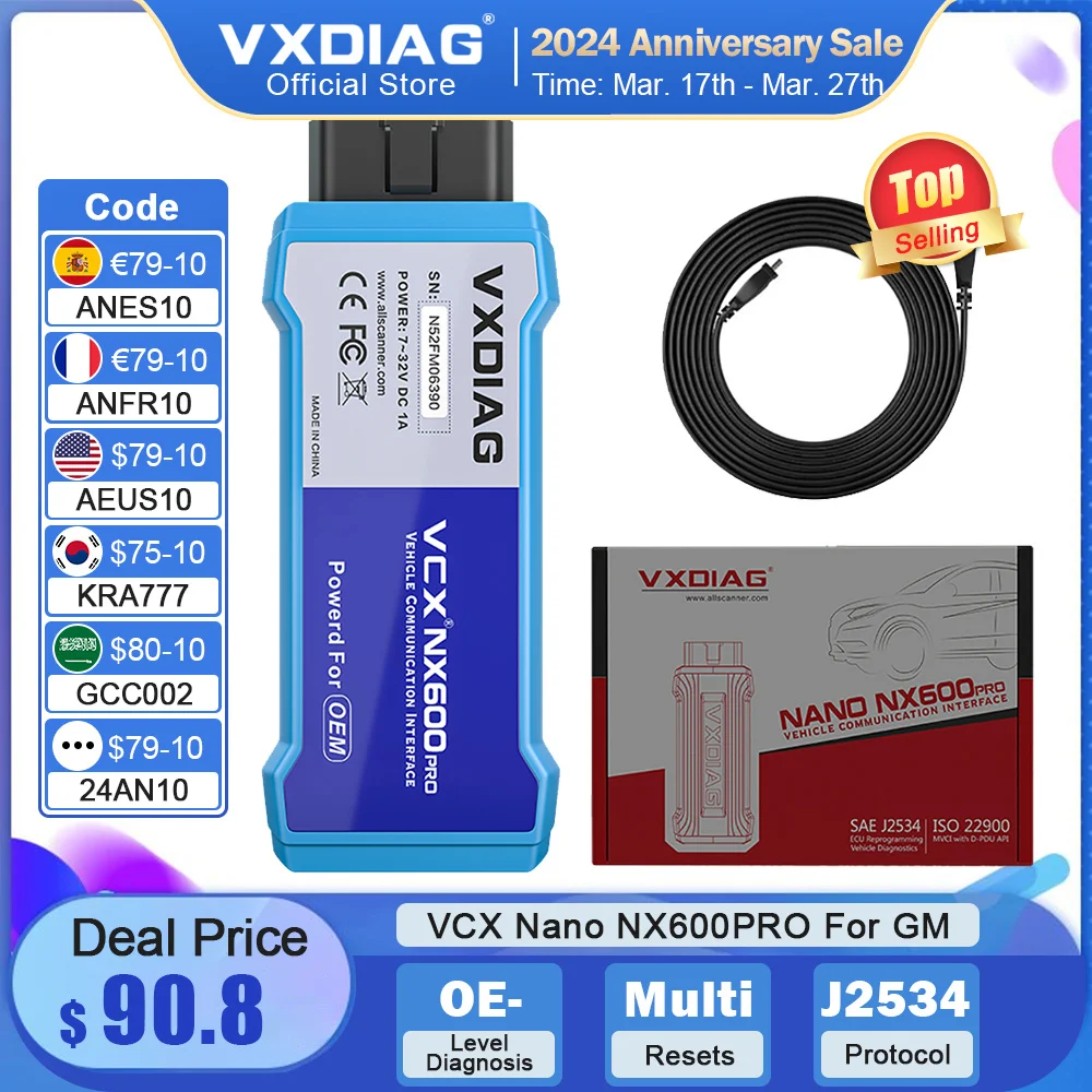 

Инструмент Диагностический VXDIAG VCX NANO NX600Pro, диагностический инструмент OBD2 для автомобилей GM, USB, Wi-Fi, OE-уровень, считыватель кодов, программирование для Opel Buick