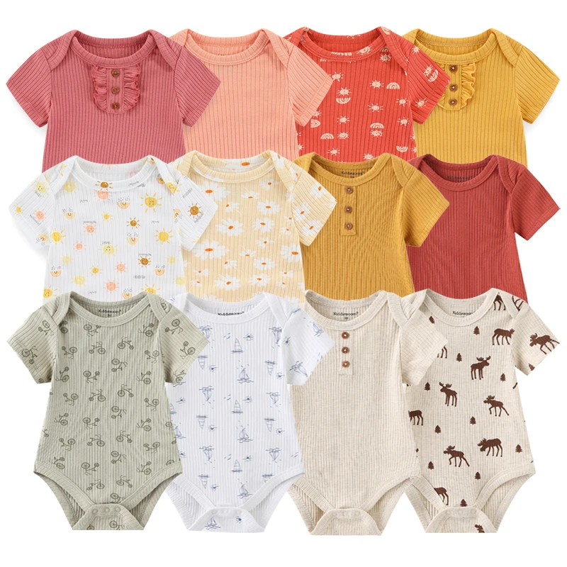 

2023 New Born Bodysuits 6Pieces Baby Girl Clothes Set Cotton Short Sleeve Baby Boy Clothes Cartoon Summer Solid Color Bebes