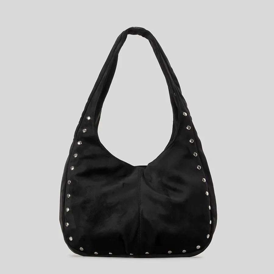 Vintage Large Capacity Faux Suede Women Shoulder Bags Punk Rivet Lady Handbags Luxury Soft Pu Leather Tote Bag Trend 2025