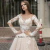 Customized Luxury Long Sleeve Wedding Gowns For Princess Scoop Neck A-Line Applique Elegant Applique Bridal Dress Robe De Marié 4