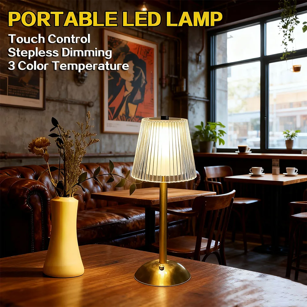 합금 터치 센서 LED 테이블 램프 충전식 책상 램프 3색 조절 가능한 침실등 장식 램프 레스토랑 호텔 바