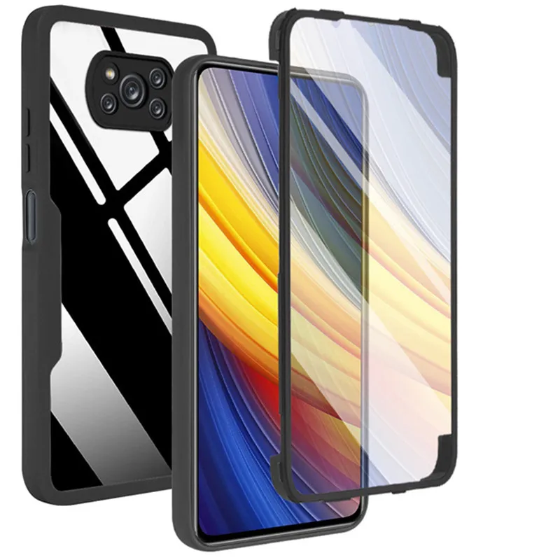 Vollständige Abdeckung Handyhülle für Xiaomi Poco X3 NFC M3 X4 Pro F3 Mi 11 10 Lite 12 12X 11T Pro Transparent 2 in 1 Vorderseite + Rückseite_voghion.com