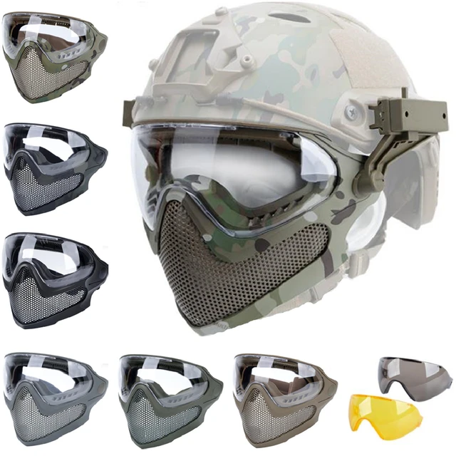 Compre Airsoft paintball caça máscara tática capacete da motocicleta óculos  de proteção militar jogo guerra proteção rosto cheio combate rosto escudo