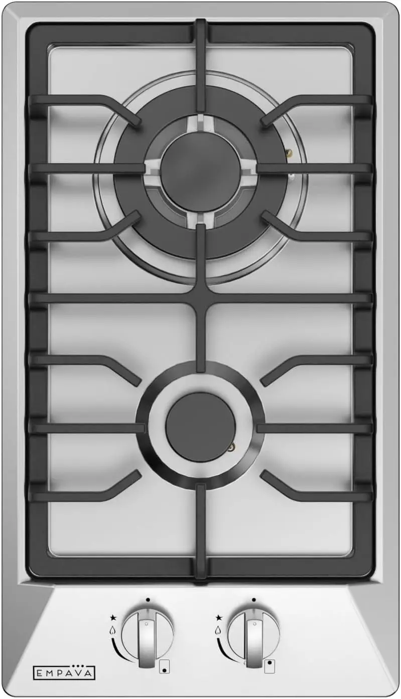 Gas Cooktop, Rv Stove Top, 2 Burner Italy Cooktops, NG/LPG Convertible in Stainless Steel