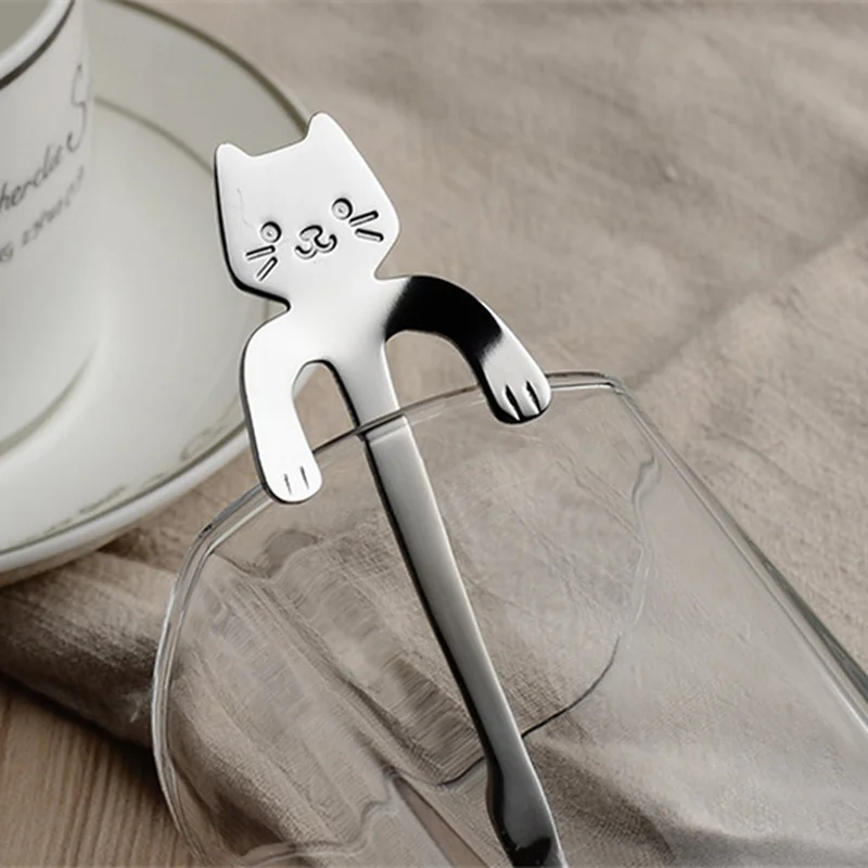 

Stainless Steel Coffee Spoon Lovely Cute Cat Shape Teaspoon Dessert Tableware Kitchen Tools Snack Scoop Ice Cream Mini Spoons
