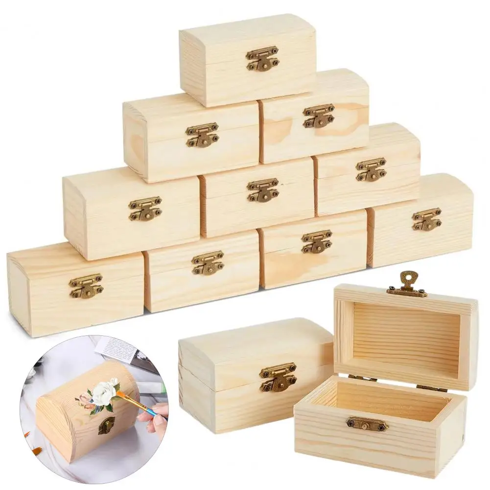Hobbyists Wooden Box Diy Pine Wood Treasure Chest with Locking Clasp Unfinished Wooden Box for Jewelry Storage Art for Family 3