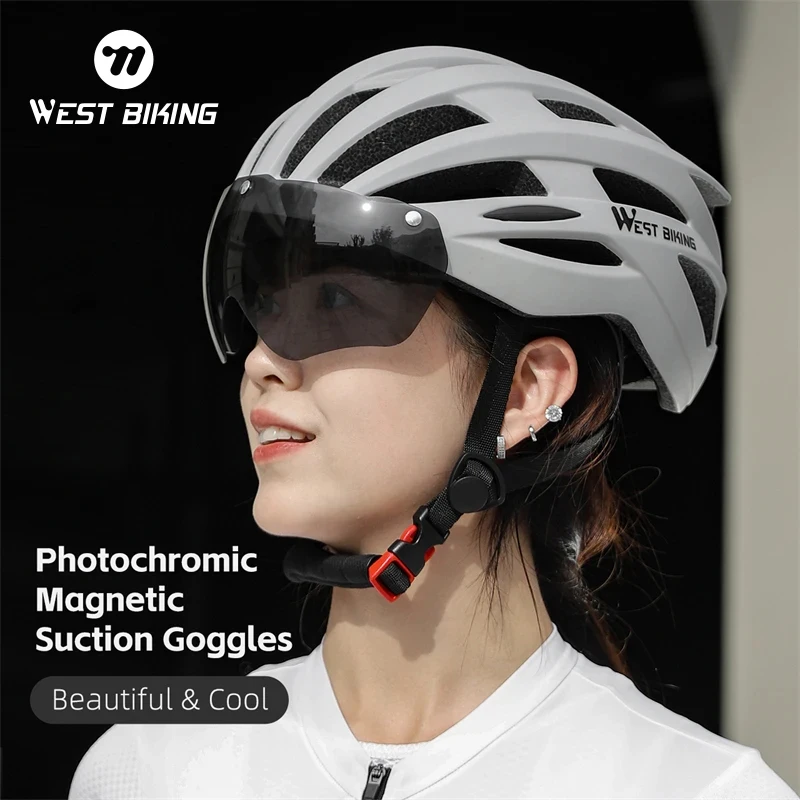 Cycling Caps Magnetic Suction Lens Bicycle Helmet Photochromic Goggles Sun Visor LED Light