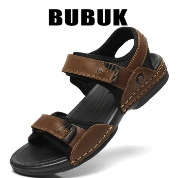 Bubuk Men's Genuine Leather Sandals, Made with Top-Grain Cowhide Upper, Outdoor Beach Sandals, Breathable Open-Toe Design, Suitable for Beach, Leisure, and Outdoor Activities