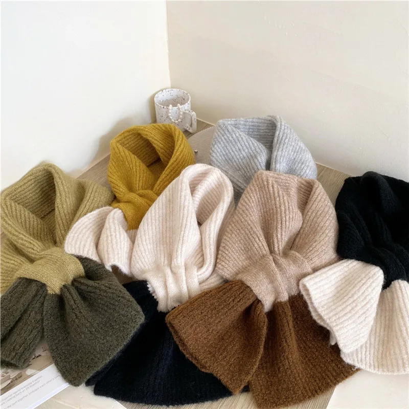 

Soft Woolen Yarn Instant Knitted Scarf Women Winter Fashion Double Color Warm Thick Neckerchief Foulard Stole Bufanda Hijab 2022