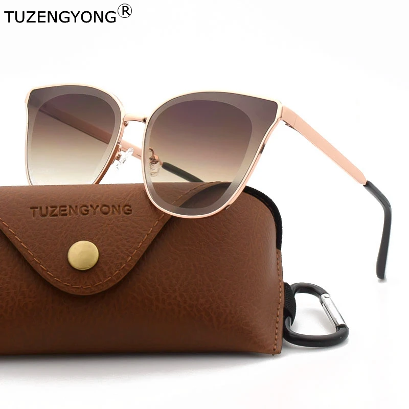 TUZENGYONG 2022 New Cat Eye Sunglasses Metal Frame Glasses Brand Design Lady Fashion Gradient Sun Glasses UV400 To Prevent Glare square sunglasses