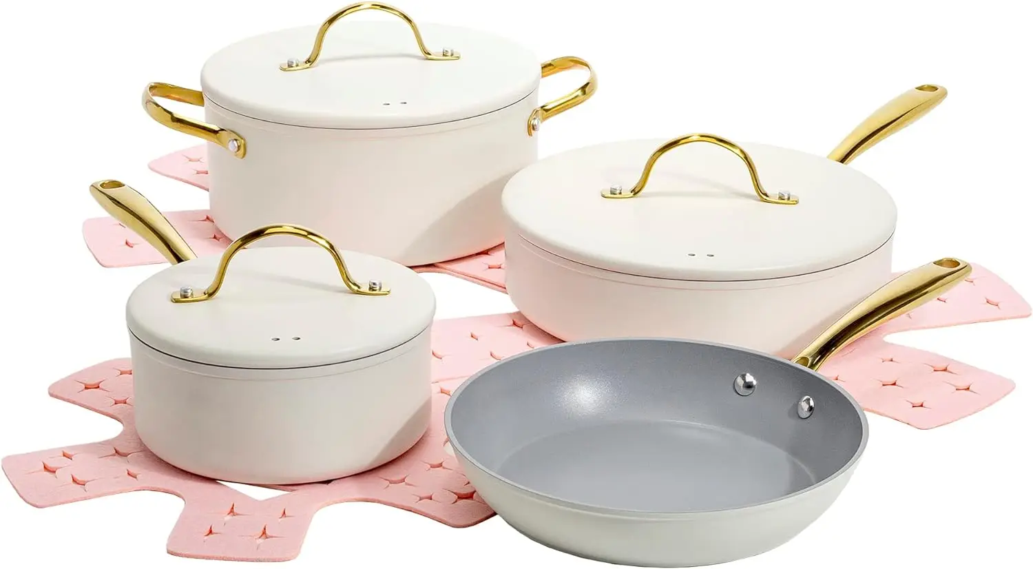 

Iconic Nonstick Pots and Pans Set, Multi-layer Nonstick Coating, Matching Lids With Gold Handles, Made without PFOA