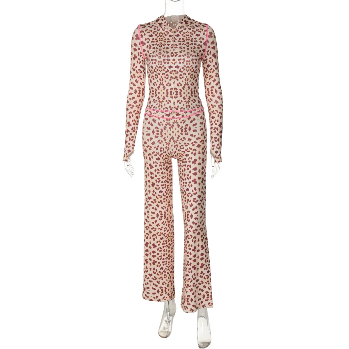 Fashion Printed 2 Piece-Set Women Hoodie Slim Cropped Top And High Waist Trousers Outfits Contrast Women's Pants Sets