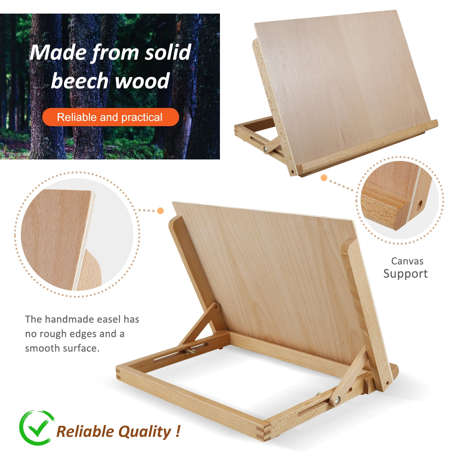 Tabletop Easel Stand Desk Easel Adjustable Angle Portable Drawing Board Wooden Easels for Art Students Wedding Painting Books - 4