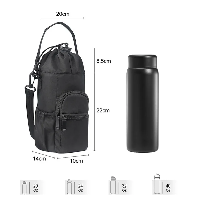 Water Bottle Bag Portable Pouch with Shoulder Strap Water Bottle Holder Phone Pocket Water Hiking Travel Bottle Kettle Carrier 6
