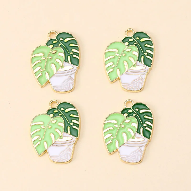 12Pcs Grüne Pflanze Topfpflanzen Kaktus Charms Metall Legierung Emaille Anhänger Für DIY Handgemachte Accessoires Halskette Schmuck Machen Lieferungen – Detail 3