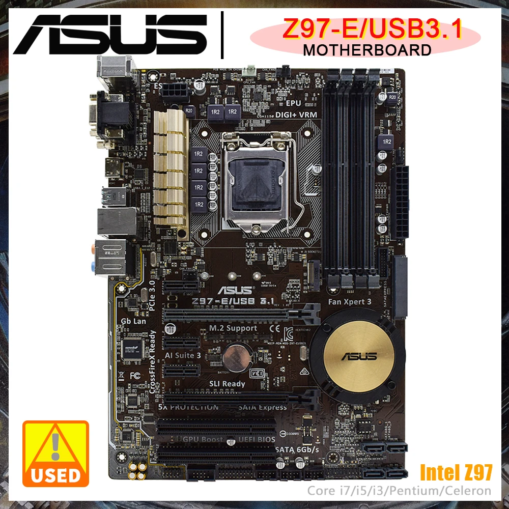 

LGA 1150 Motherboard ASUS Z97-E/USB3.1 Intel Z97 Chipset Socket for Core i7/i5/i3/Pentium/Celeron CPU Support DDR3 3200(OC)MHz