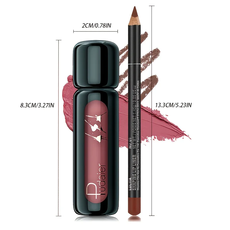 Conjunto de lápis de lábios mate e gloss de longa duração_voghion.com