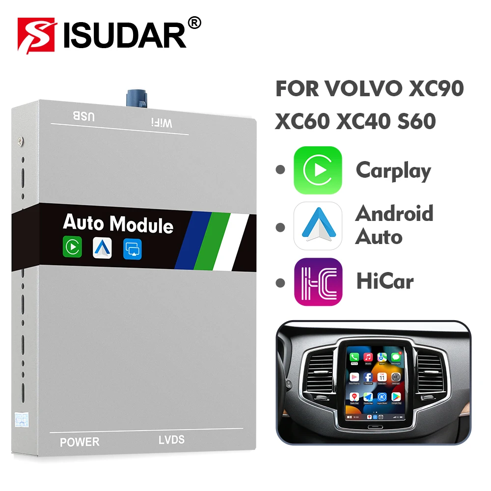 ISUDAR Wireless Carplay Module For Volvo XC90/XC60/XC40/S90/S60/V90/V60  Carplay AI Upgrade Adapter Android Auto Hicar Bluetooth