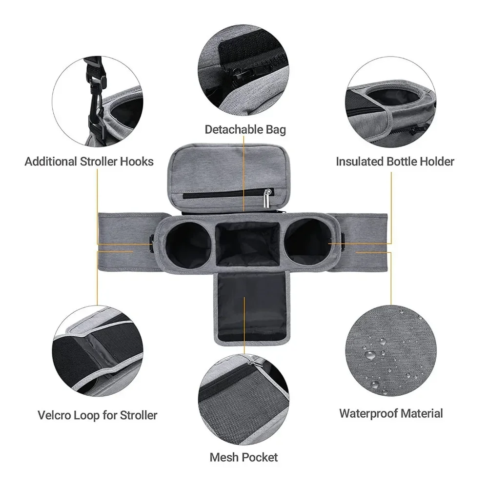 Waterproof Stroller Storage Bag with Cup Holder and Insulated Compartment