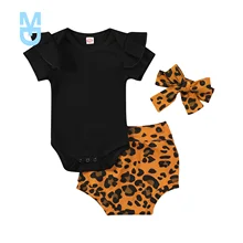 

New Citgeett Summer Infant Baby Girls Clothes Set Solid Color Short Sleeve Romper Leopard Print Shorts Clothing