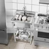 Stainless Steel Utility Sink, Free Standing Single Bowl Kitchen Sink with Cold and Hot Water Pipe for 2