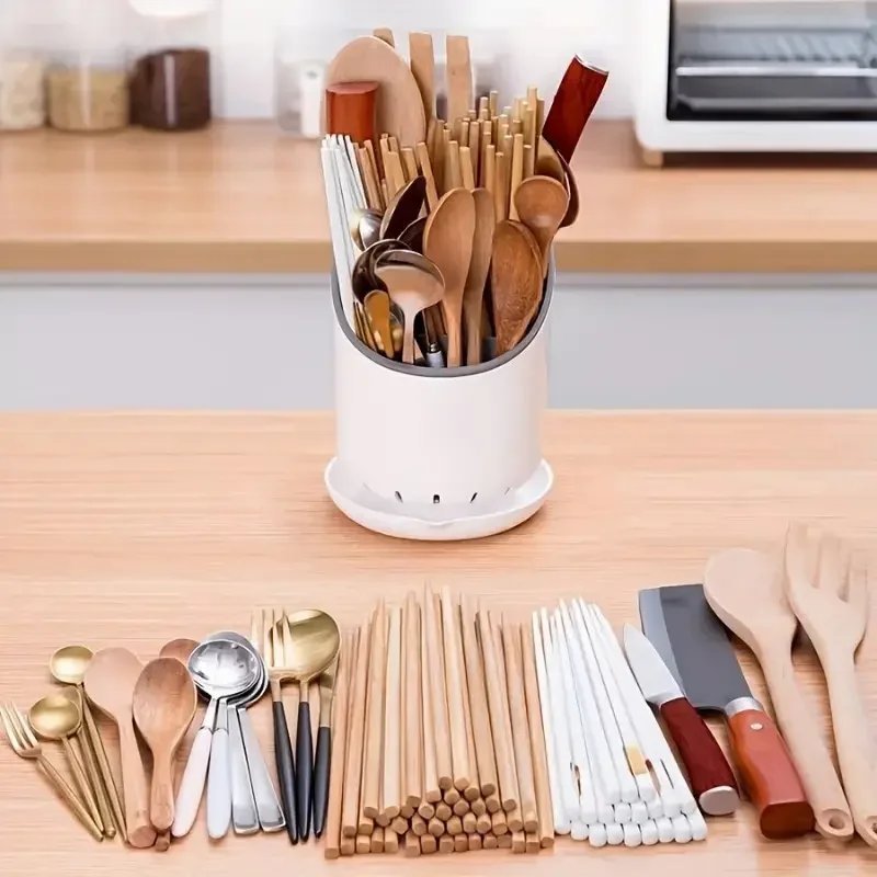 1PC Kitchen Storage Chopsticks Tube With Drain Plate Tableware Storage Holder Home Kitchen Organizer Rack Chopstick Drain Box 5