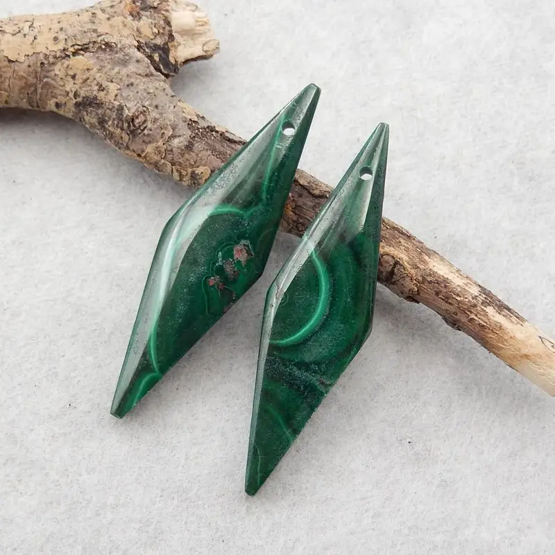 Semiprecious Stones Jewelry Natural Malachite Drilled Earring Bead Accessories For Women,39x11x5mm,7g